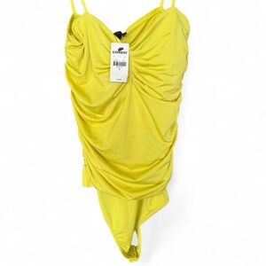 NWT Express Chartreuse Ruched Bodysuit Size Small